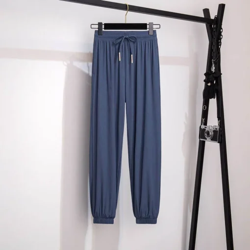 Plus Size Women's High-Waisted Loose Nine-Point Ice Silk Trousers - Image 4