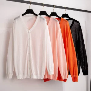 Plus Size Summer Ice Silk Sun Protection V-Neck Coat