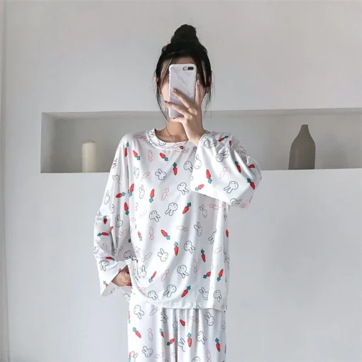 Plus Size Women's Cartoon Printed Long-Sleeved Pajama Set - Image 3