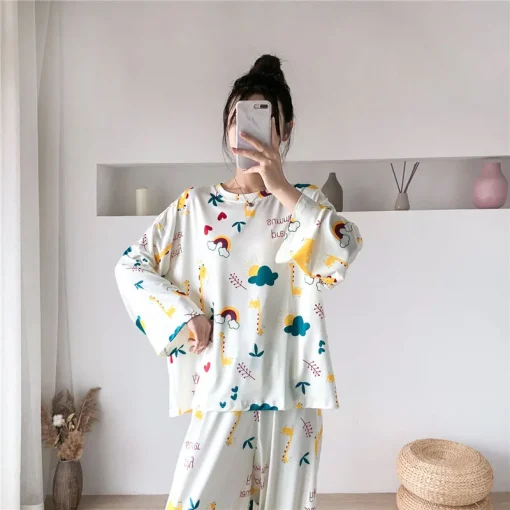 Plus Size Women's Cartoon Printed Long-Sleeved Pajama Set - Image 4