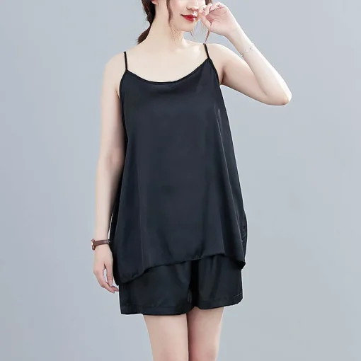 Plus Size Summer Loose Sling Short Sleeve Pajamas Set - Image 3