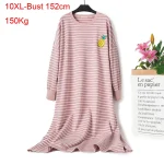 Plus Size Cotton Striped Long-Sleeved Night Dress