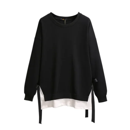 Plus Size Loose O-Neck Fake Two-Piece Sweatshirt - Image 5