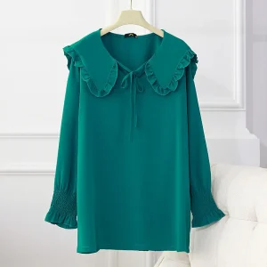 Plus Size Fashion Doll Neck Tie Long Sleeve Shirt