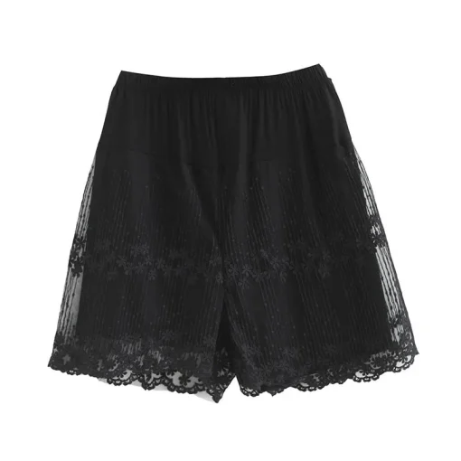 Plus Size Women's Lace Anti-Slip Safety Shorts Black White - Image 6