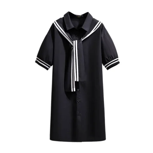 Plus Size Women's Summer Short Sleeve Two-Piece Shirt Dress - Image 5