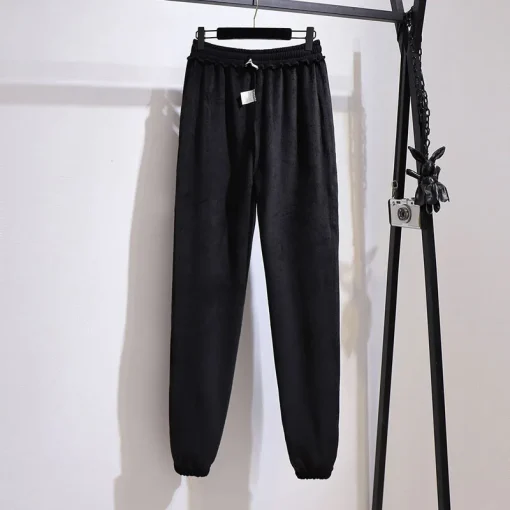 Plus Size Women's Autumn Winter Fleece Letter Sweatpants - Image 2