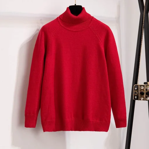 Plus Size Women's Loose Pullover Turtleneck Knitted Sweater - Image 4