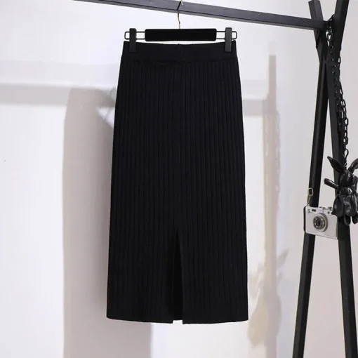 Plus Size Women's Autumn Winter Split Knit A-Line Skirt - Image 3