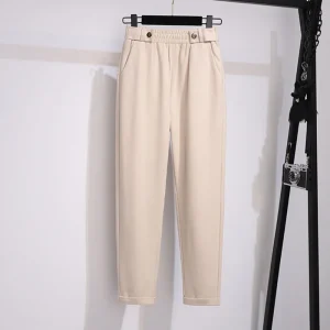 Plus Size High-Waisted Woolen Casual Harem Trousers for Women