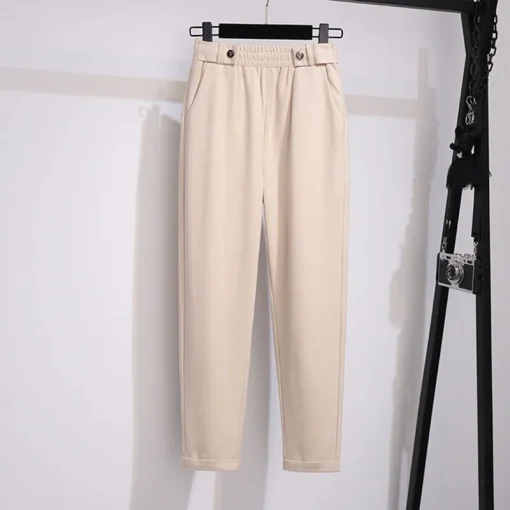 Plus Size High-Waisted Woolen Casual Harem Trousers for Women