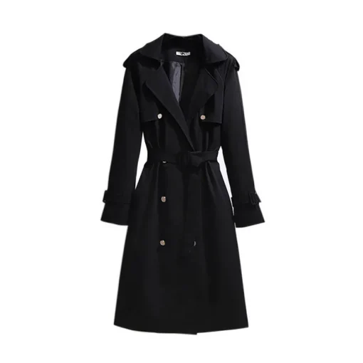 Plus Size Autumn Tailored Collar Double-Breasted Trench Coat - Image 6