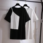 Plus Size Women's Loose Contrast Stitching T-Shirt Dress