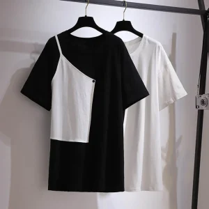 Plus Size Women's Loose Contrast Stitching T-Shirt Dress