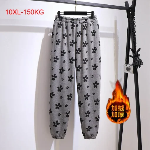 Plus Size Women's Autumn Winter Fleece Wide-Leg Pants