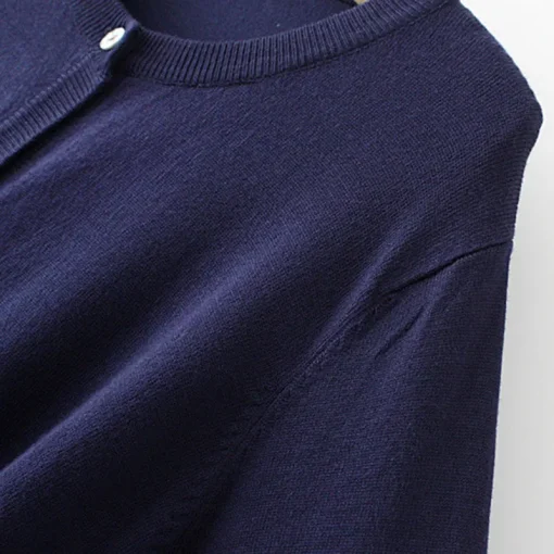 Plus Size Navy Blue O-Neck Full Sleeve Cardigan Sweater - Image 3