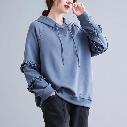 Plus Size Women's Hooded Lace Sweatshirt Spring Autumn - Image 4