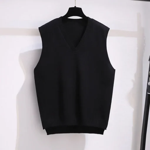 Plus Size Women's Loose V-neck Sleeveless Knit Sweater Vest - Image 4