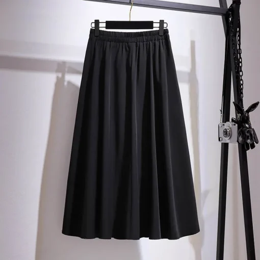 Plus Size Women's Spring Summer A-Line Pleated Elastic Waist Skirt - Image 3