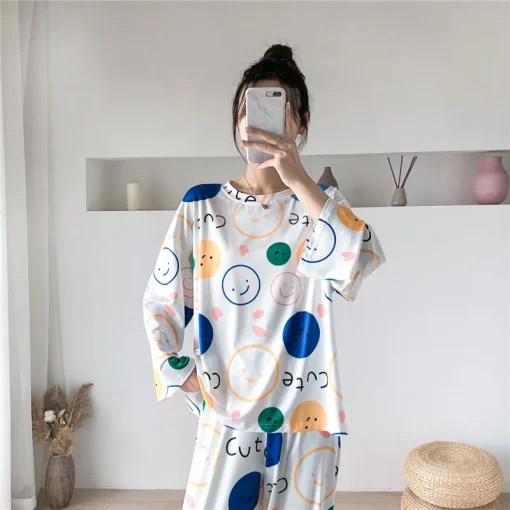 Plus Size Women's Cartoon Printed Long-Sleeved Pajama Set