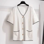 Plus Size Women's Summer Small Fragrance Knit Cardigan T-Shirt