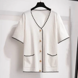 Plus Size Women's Summer Small Fragrance Knit Cardigan T-Shirt
