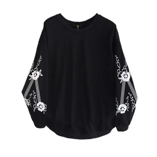 Plus Size Women's Loose Slim Long-Sleeved Flower Sweatshirt - Image 5