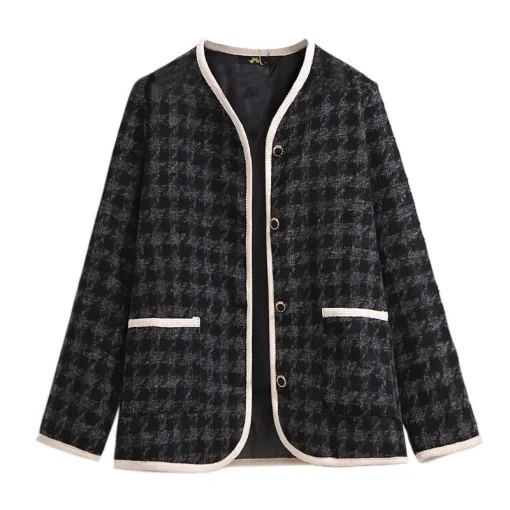 Plus Size Women's Autumn Winter Woven Plaid Jacket - Image 6