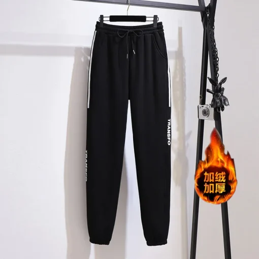 Plus Size Women's Autumn Winter Fleece Letter Sweatpants