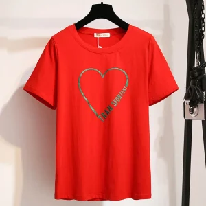 Plus Size Summer Loose Cotton Printed T-Shirt O-Neck