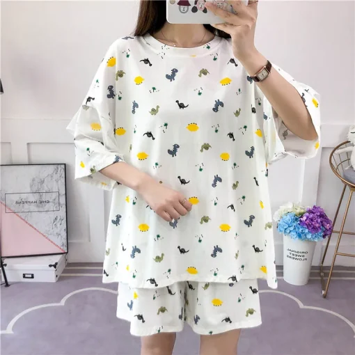 Plus Size Cartoon Pajama Set with Loose Shorts - Image 3