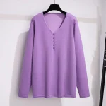 Plus Size Women's Loose Knit V-neck Long Sleeve Sweater