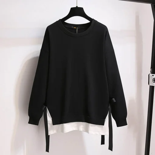 Plus Size Loose O-Neck Fake Two-Piece Sweatshirt