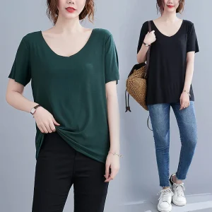 Plus Size Women's Summer Sweetheart Neckline V-Neck T-Shirt
