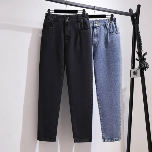 Plus Size Women's Spring Autumn Loose High-Waist Slim Jeans