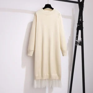 Plus Size Women's Loose Long Sleeve Round Neck Sweater Dress