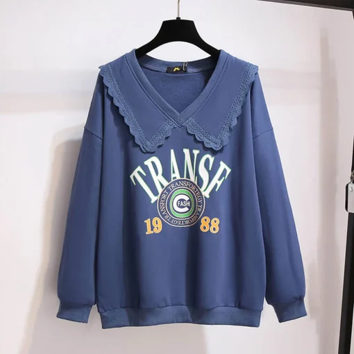 Plus Size Women's Loose Slim Long-Sleeved Doll Collar Sweatshirt