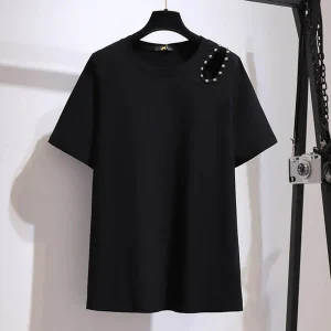 Plus Size Women's Summer Loose Rivet Hole Short-Sleeved T-Shirt