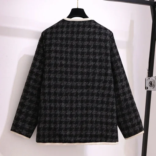 Plus Size Women's Autumn Winter Woven Plaid Jacket - Image 3