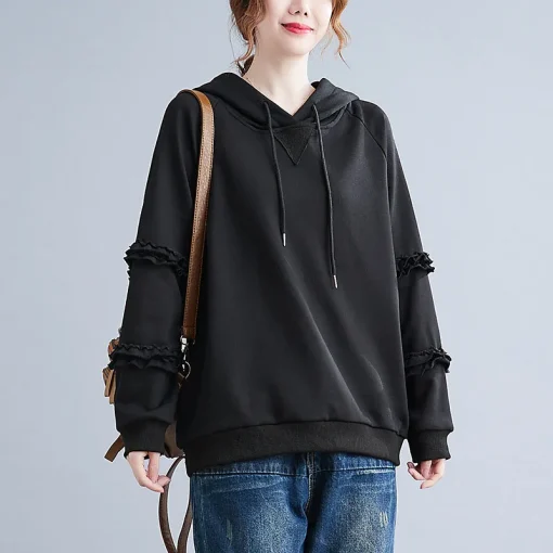 Plus Size Women's Hooded Lace Sweatshirt Spring Autumn - Image 3