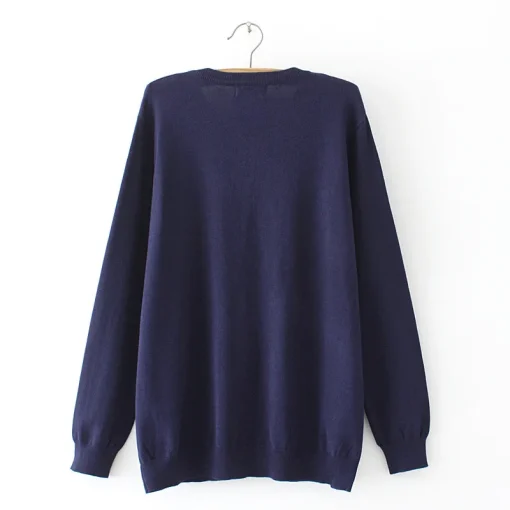 Plus Size Navy Blue O-Neck Full Sleeve Cardigan Sweater - Image 2