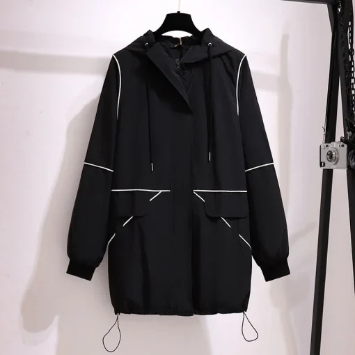 Plus Size Women's Contrast Color Hooded Casual Trench Coat