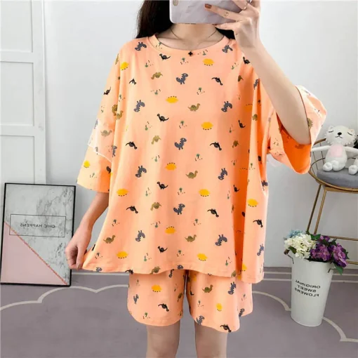 Plus Size Cartoon Pajama Set with Loose Shorts