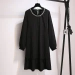Plus Size Women's Autumn Loose Beaded Hook Flower Dress