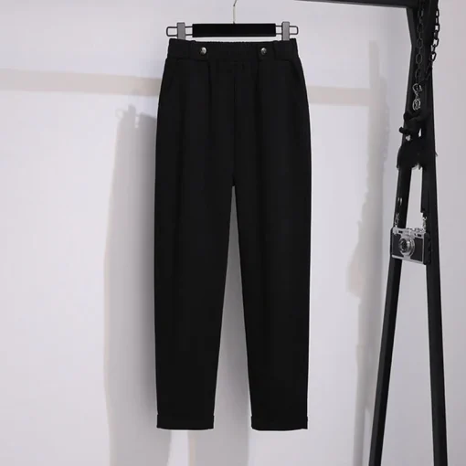 Plus Size High-Waisted Woolen Casual Harem Trousers for Women - Image 2