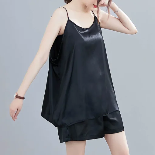 Plus Size Summer Loose Sling Short Sleeve Pajamas Set - Image 4