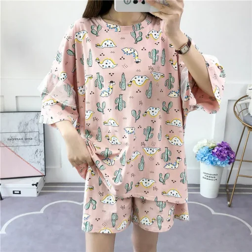 Plus Size Cartoon Pajama Set with Loose Shorts - Image 5