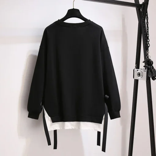 Plus Size Loose O-Neck Fake Two-Piece Sweatshirt - Image 2