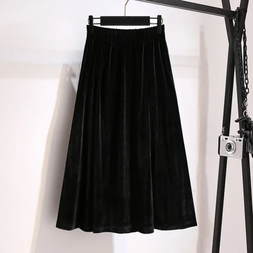 Plus Size Women's Loose Elastic Waist Velvet A-line Skirt