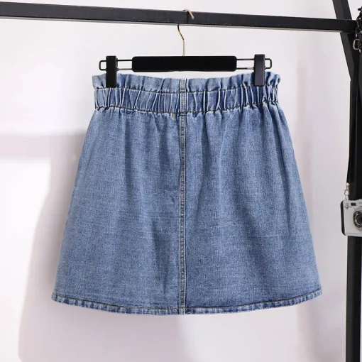 Plus Size Women's Summer Elastic Waist Loose A-Line Denim Skirt - Image 3